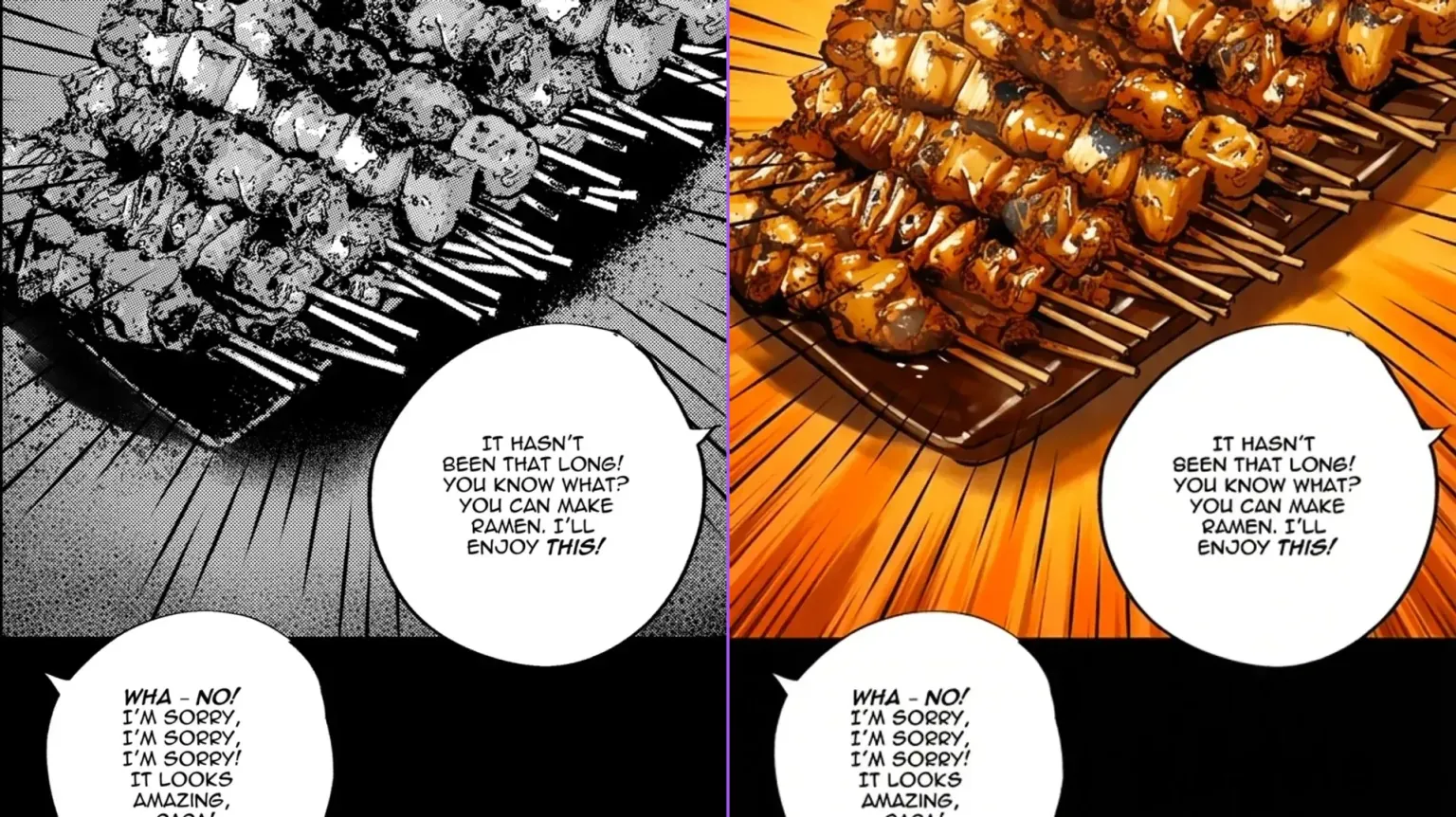 Yakitori restaurant scene colorized