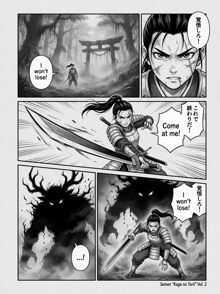 Black-and-white manga page before colorization