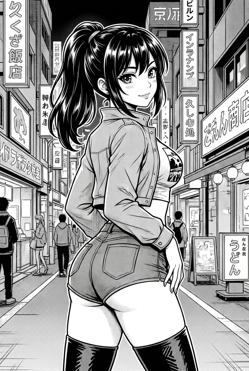 Detailed black and white manga scene