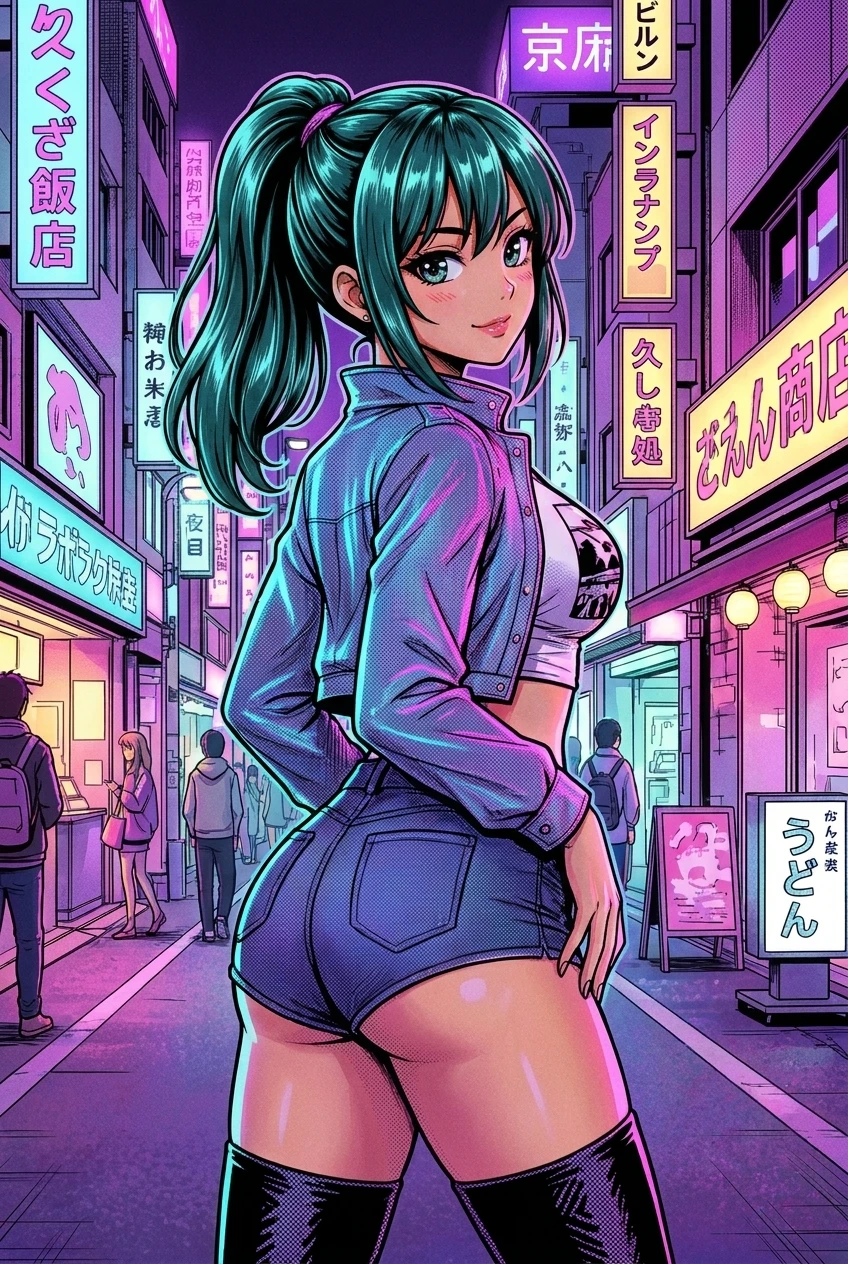 The same scene colorized with vivid neon color