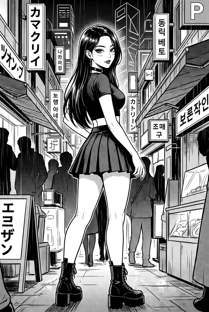 Black and white manga character before colorization